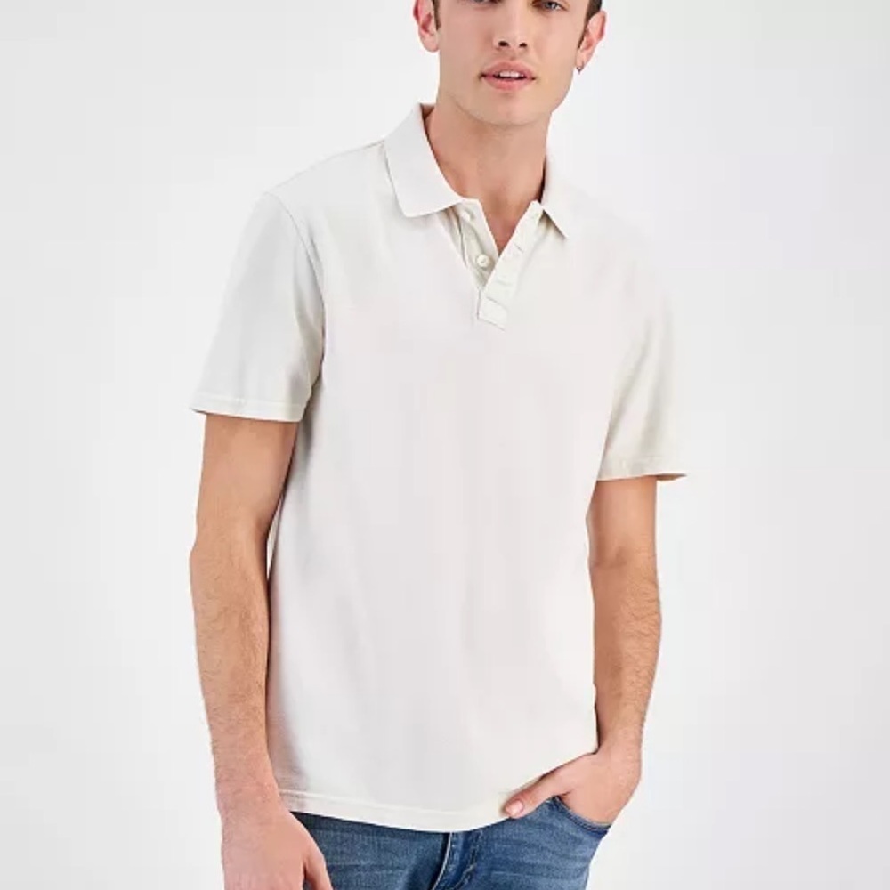 NWT Sun + Stone two button short sleeve polo size medium vintagee off white med